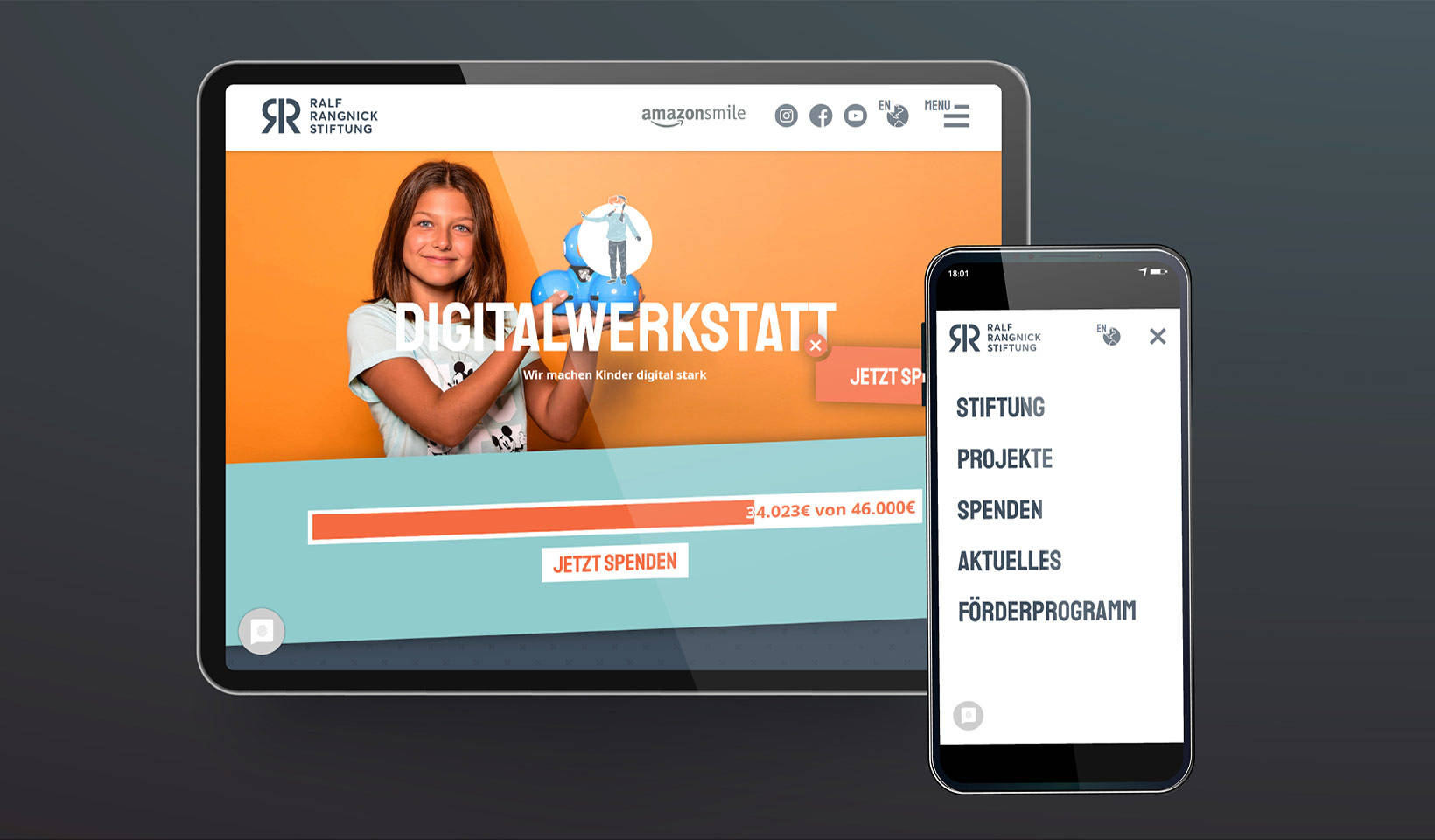 Website der Ralf Rangnick Stiftung mit Projektvorstellung im Responsive Design