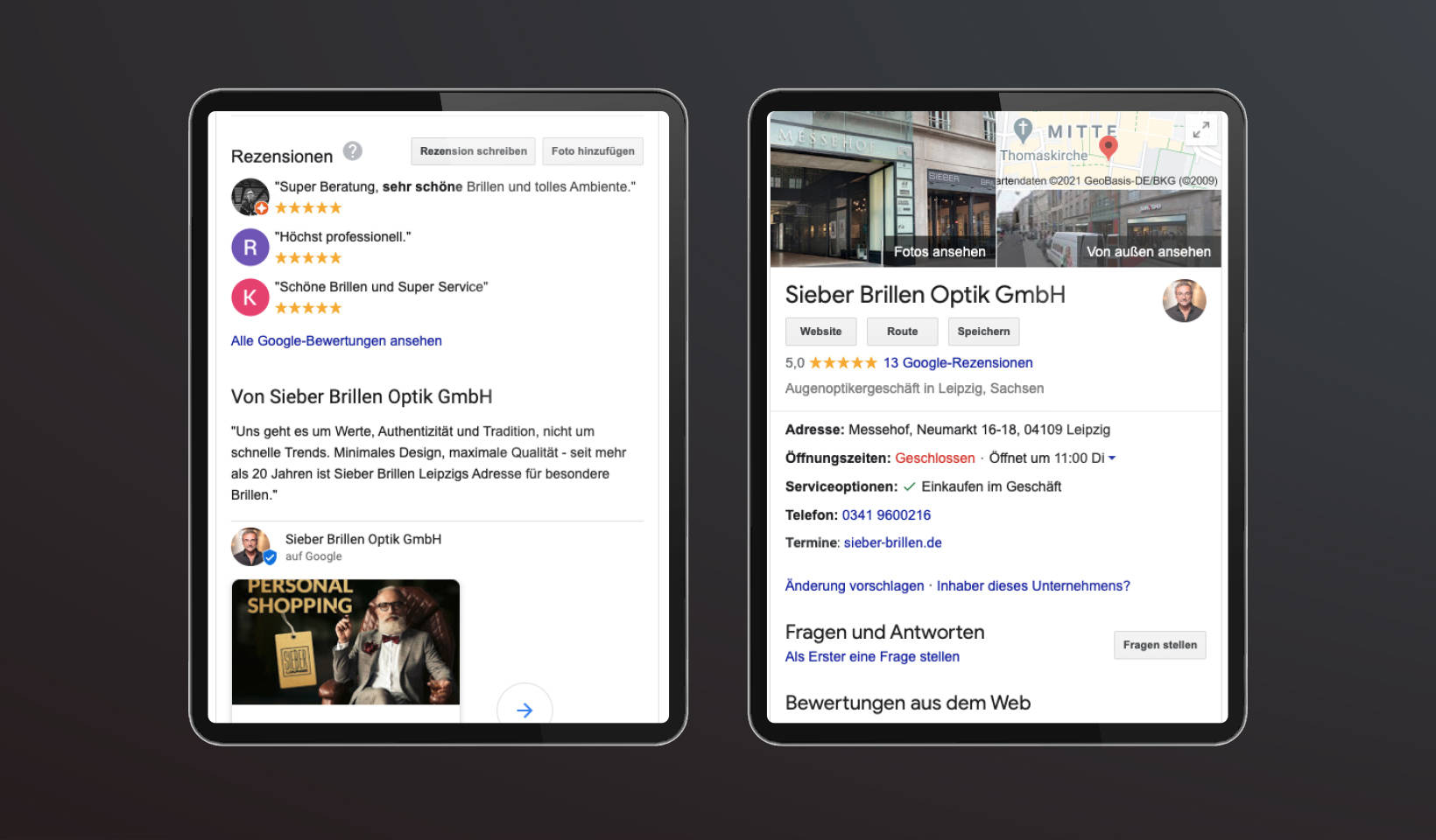 Local SEO via Google MyBusiness für Optiker